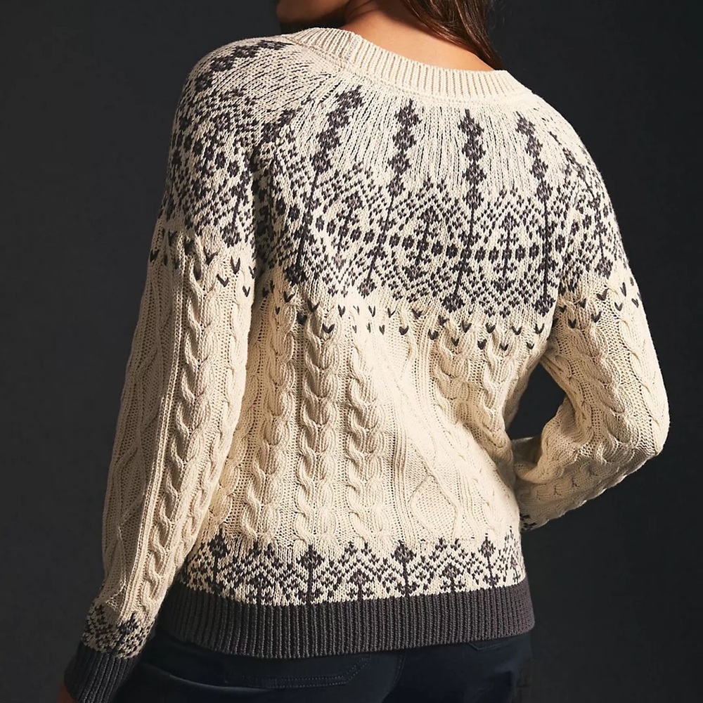 Anthropologie Cable-Knit Fair Isle Sweater - Picture 4 of 7